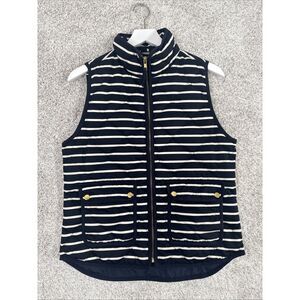 J. Crew Womens Full Zip Stripe Quilted Down‎ Puffer Vest Sz S Blue White
